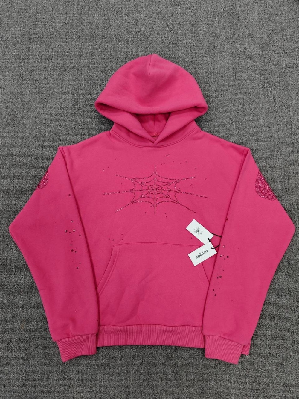 Men's Hot Pink Rhinestone Spiderweb Crewneck Hoodie